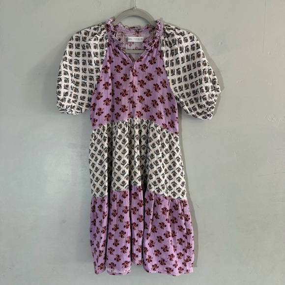Zara Kids Purple Floral Patterned Puff Sleeve Dress - Picture 7 of 8